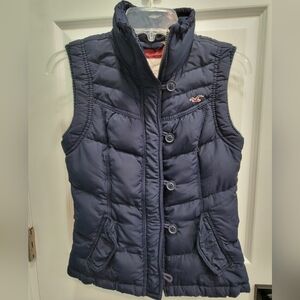Hollister California Navy Blue Full Zip Puffer Vest Women'a Size Small
